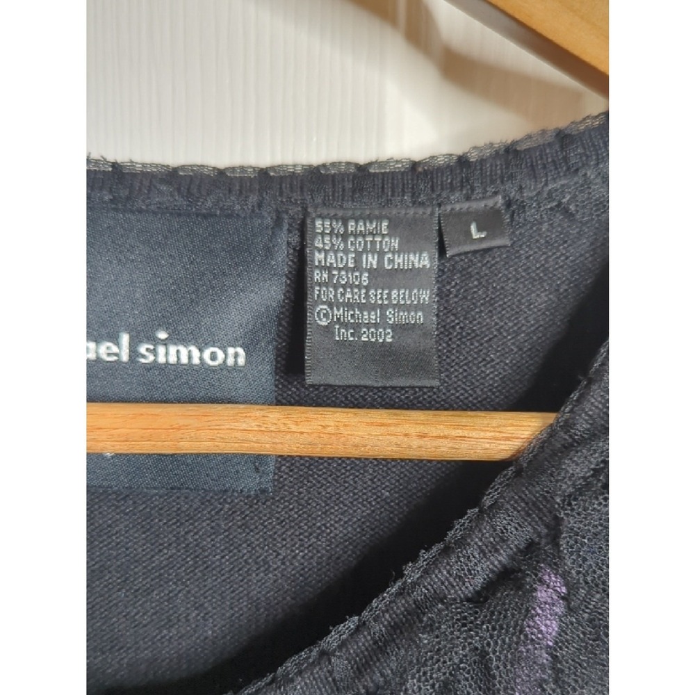 Vintage Michael Simon Y2K Black Embroidered Cardigan Jacket Colorful Tulle - Picture 2 of 9